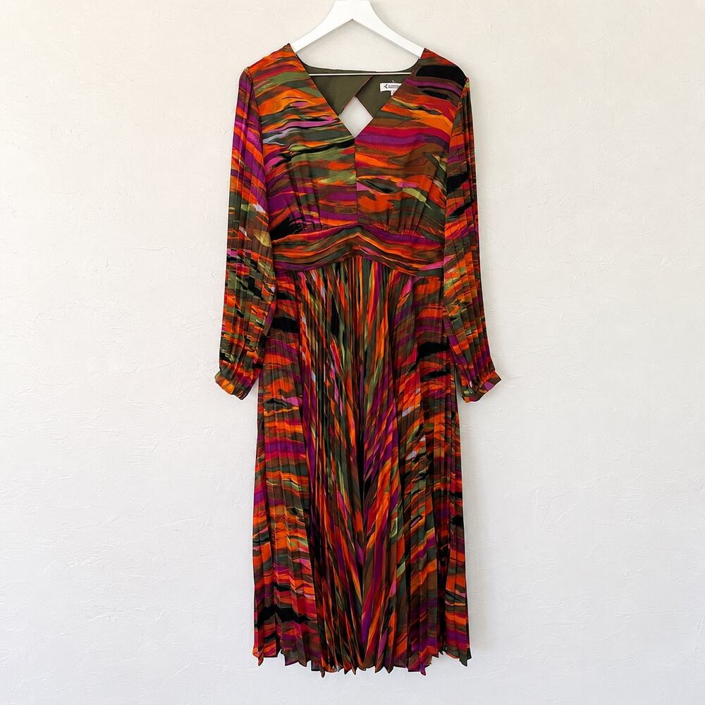 Colorful Abstract Print Long-Sleeve Midi Dress